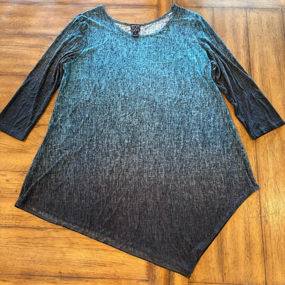 Clara Sun Woo Ombré Asymmetrical Tunic Top, size 1X, Lagenlook Office Comfy - Picture 1 of 6